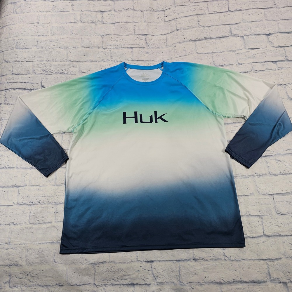 Huk Performance Fishing Shirt MEN XXL Blue Ombre Long Sleeve Breathable Tee